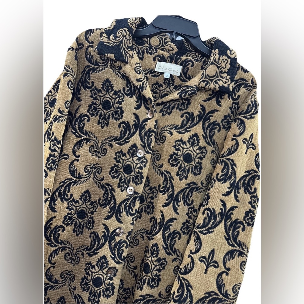 Vintage Collin Creek Sz 12 Black Gold Blazer Jacket Floral Damask Flocked USA - Picture 7 of 9